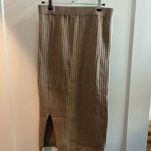 Able Brown Tan Midi Pencil Skirt with Ribbed Slit